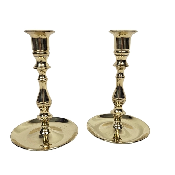 Vintage Baldwin Set of Cast Brass Saucer Base Candle Stick Holders 6.5" Tall G50 - Picture 8 of 8